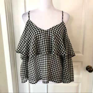 3/$20 Ten Sixty Sherman gingham cold shoulder blouse